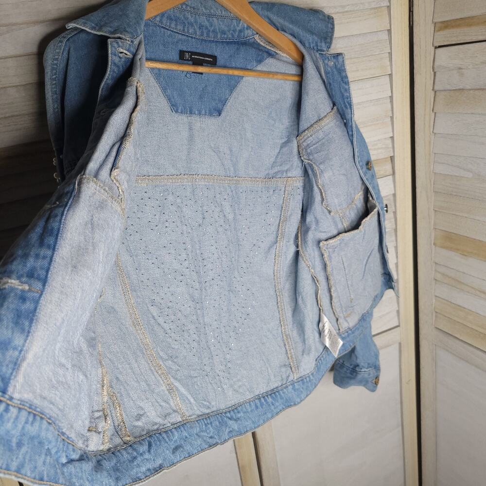 International Concepts Jean Jacket Beaded "Love Wins" Custom Womens XS Blue - Picture 5 of 11